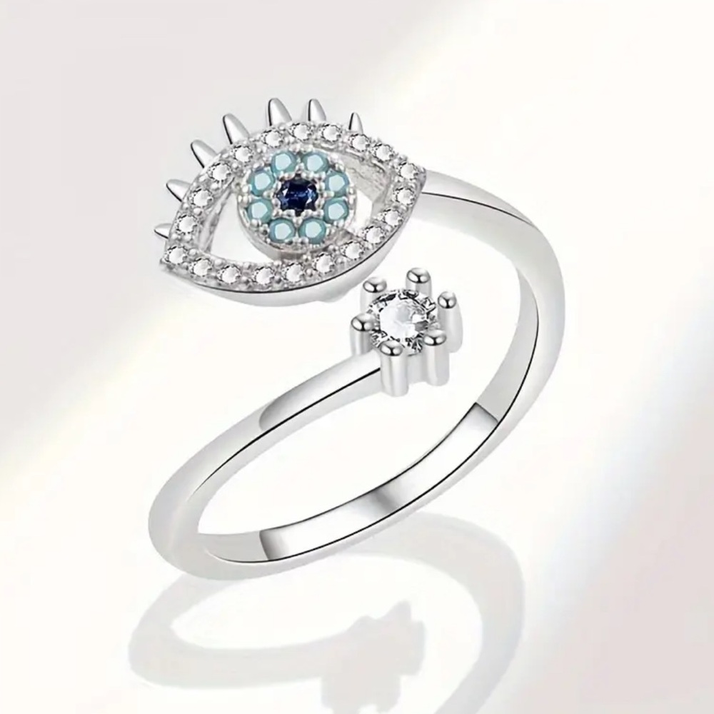 Silver Color Evil Eye Adjustable Ring
